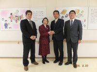 左から元松茂樹・宇土市長、清原、守田憲史・宇城市長、上田泰弘・美里町長（ふじみ衛生組合にて）